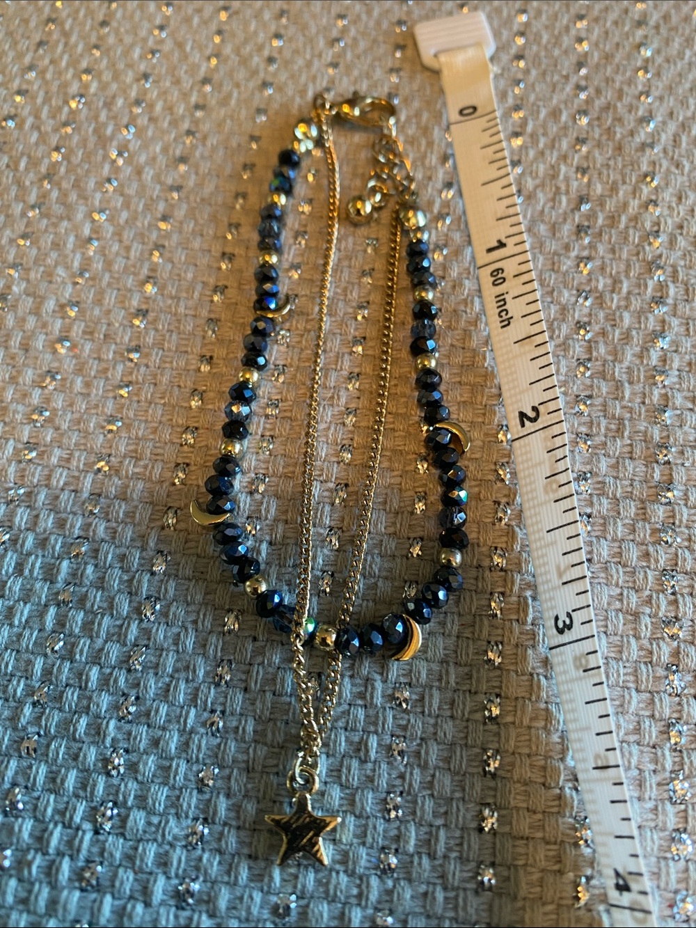Gold and Black Celestial Beaded Necklace with Star & Moon Pendant